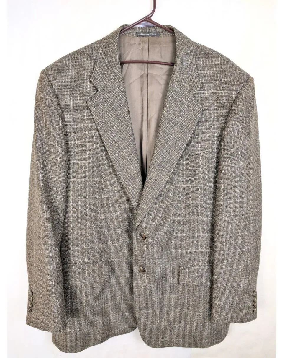 Corneliani tan check wool blazer jacket size IT 56R/US 46R Preppy Retro Classic